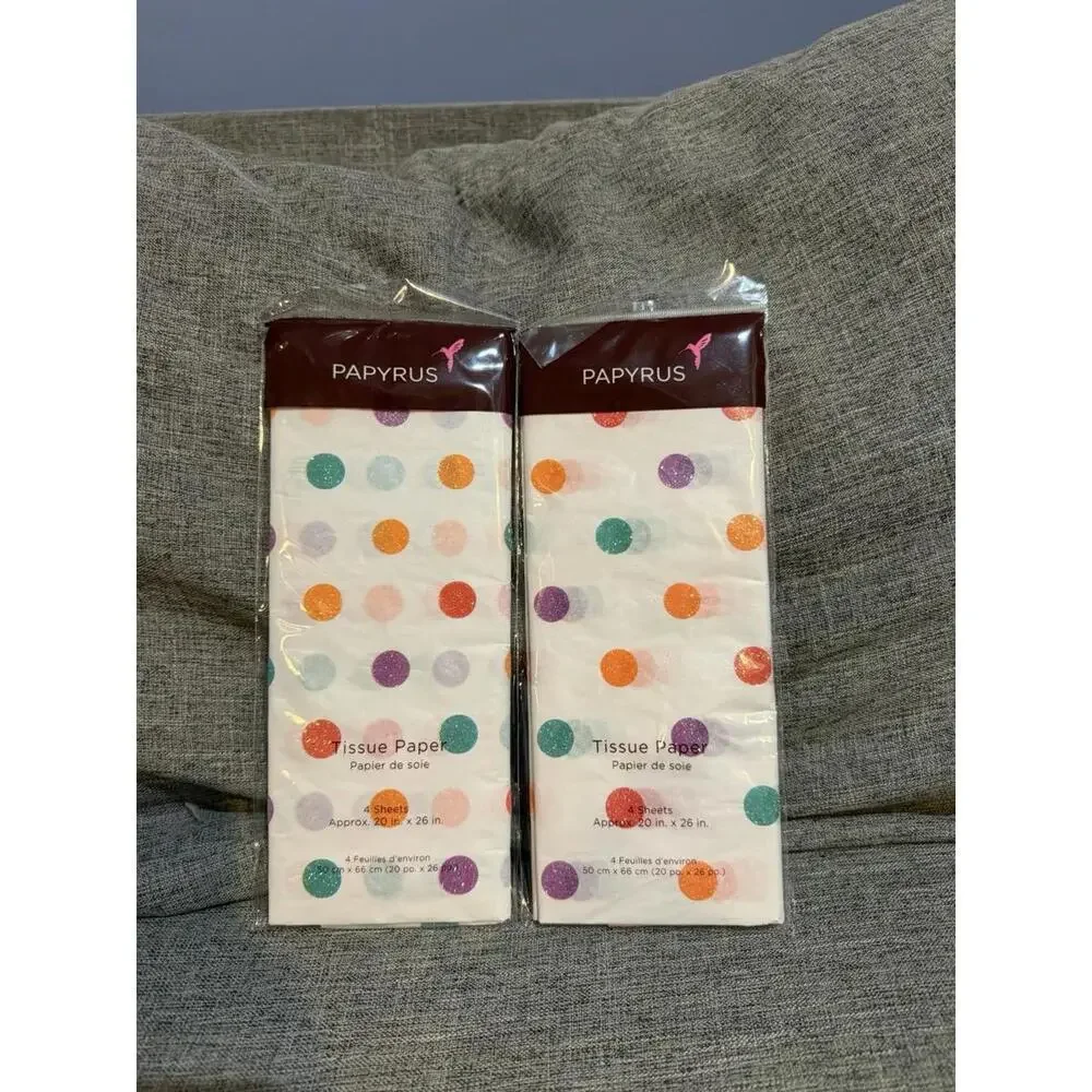 Papyrus Tissue Paper 4 Sheets Glittery Pastel Polka Dots 14.4sq ft 2 Packages